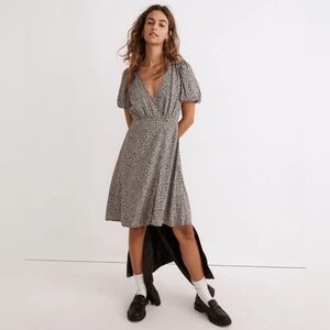 NWOT Madewell Challis Wrap Mini Dress Black and White Size 0